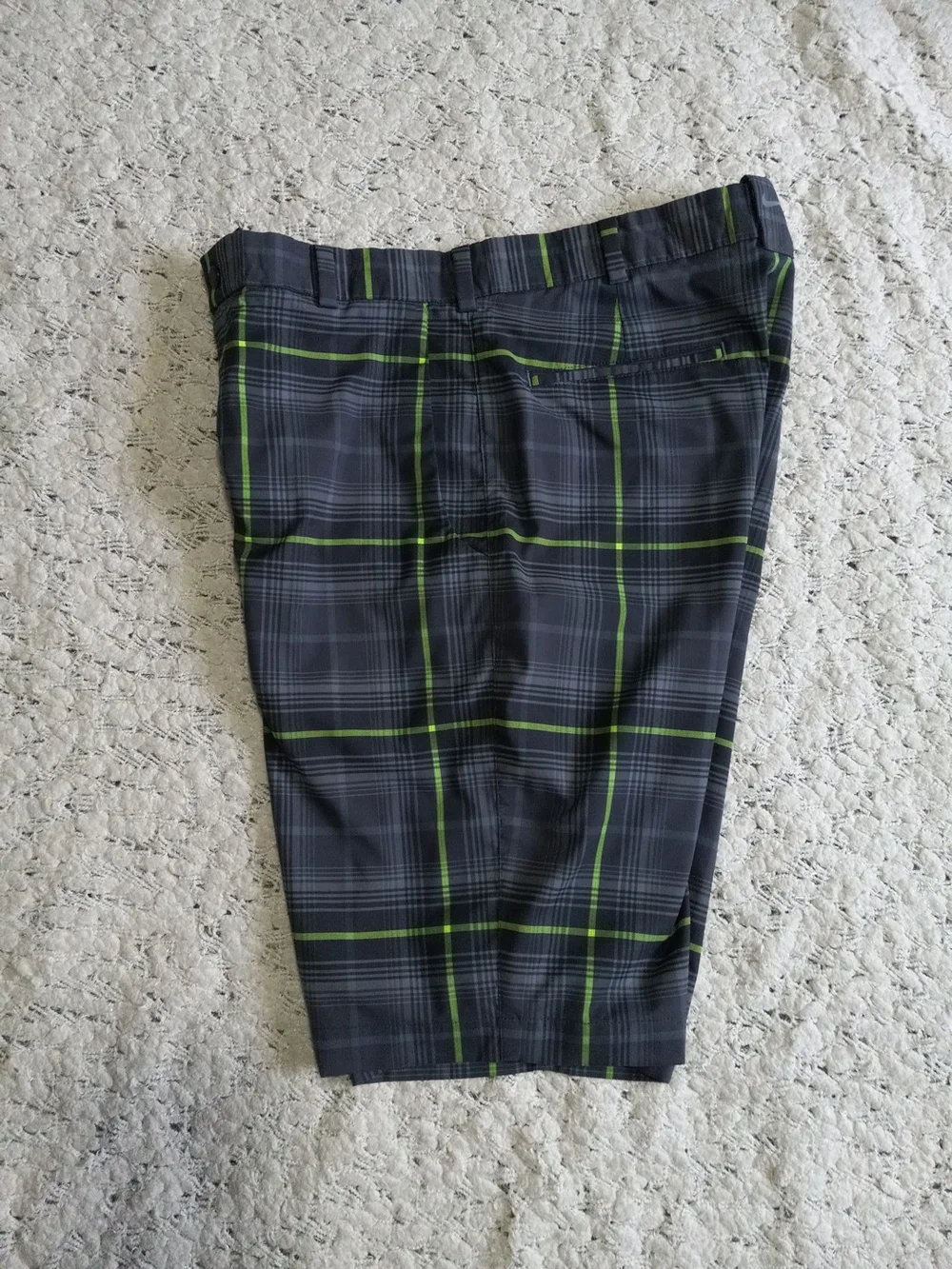 Nike Men's Plaid Golf Performance Shorts - Gray with Lime Accents Size 32